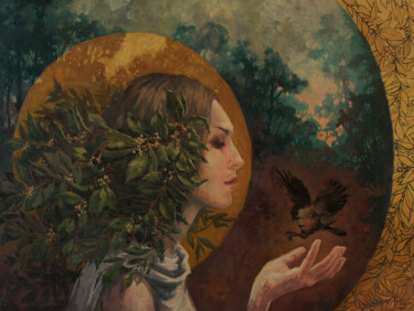 Картина под названием "Daphnée, nymphe du…" - Mathilde Danton, Подлинное произведение искусства, Масло Установлен на Деревян…