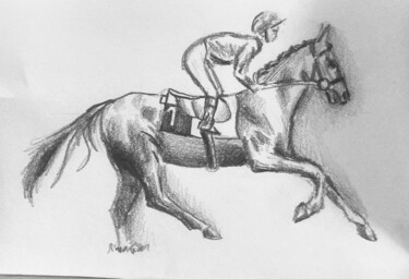Dessin intitulée "Cheval de course" par Mathilde Donne, Œuvre d'art originale, Crayon