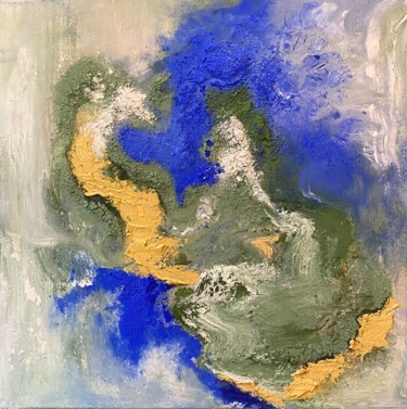 Painting titled "île cosmique vu de…" by Mathilde Howells, Original Artwork, Pigments Mounted on Wood Stretcher frame