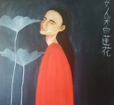 Painting titled "Vrouw huilt witte l…" by Mathilde Lâm, Original Artwork, Acrylic