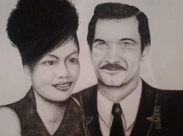 Drawing titled "portrait de famille" by Brigitte Choanier, Original Artwork, Graphite