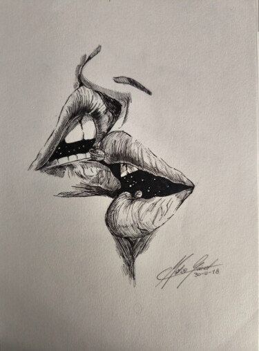 Dessin intitulée "Un beso a las estre…" par Matias Gabriel Corbera Bastias, Œuvre d'art originale, Marqueur