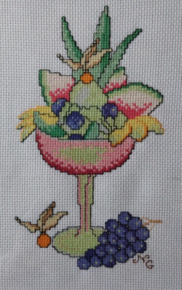 Textielkunst getiteld "Coupe de fruits" door Nathalie Gautier, Origineel Kunstwerk, Borduurwerk