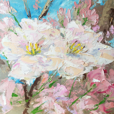 Painting titled "Fleur de pommier. 2…" by Maria Matokhniuk, Original Artwork, Oil