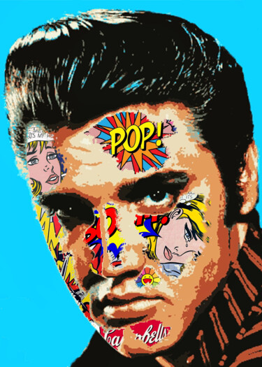 Digital Arts με τίτλο "Elvis pop" από Matteo D'Adda, Αυθεντικά έργα τέχνης, Ψηφιακό Κολάζ Τοποθετήθηκε στο Ξύλινο πάνελ