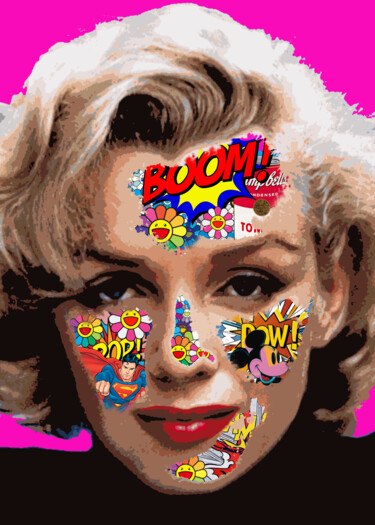 Digitale Kunst mit dem Titel "Marilyn pop" von Matteo D'Adda, Original-Kunstwerk, Digitale Malerei Auf Holzplatte montiert