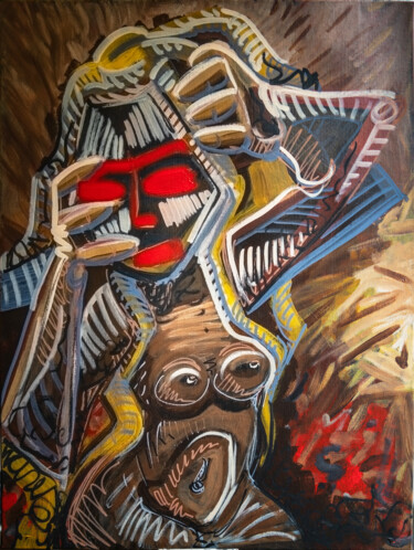 Painting titled "Angoissorium" by Matthieu Gouin, Original Artwork, Acrylic Mounted on Wood Stretcher frame