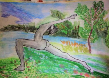 Disegno intitolato "joga in the sunset" da Mattia Baldin, Opera d'arte originale, Pastello