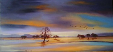 Pintura titulada "Vaaldam sunset.jpg" por Mattie Joubert, Obra de arte original, Oleo