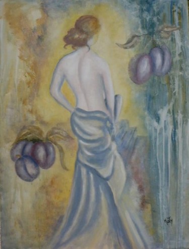 Peinture intitulée "Nu à la prune" par Maty, Œuvre d'art originale, Huile