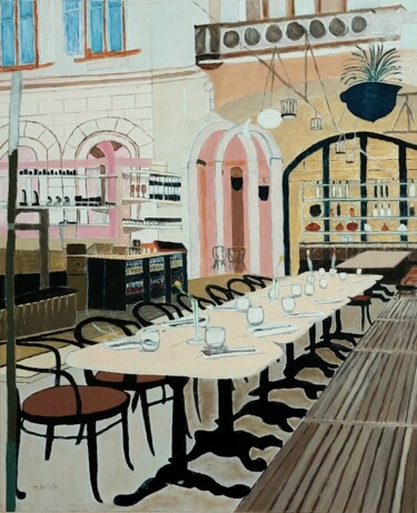 Картина под названием "Le restaurant" - Maurice Bellolo, Подлинное произведение искусства, Масло Установлен на Деревянная ра…
