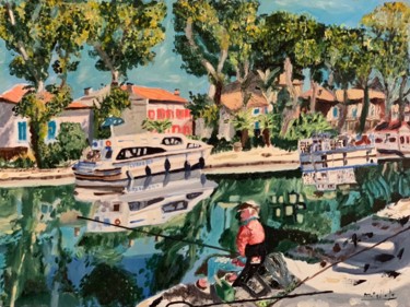 Malarstwo zatytułowany „Le canal du midi” autorstwa Maurice Bellolo, Oryginalna praca, Olej Zamontowany na Drewniana rama no…