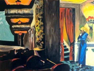 Malarstwo zatytułowany „Cinéma à New York” autorstwa Maurice Bellolo, Oryginalna praca, Olej Zamontowany na Drewniana rama n…