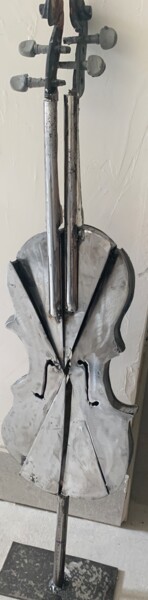 Scultura intitolato "Violon déstructuré…" da Moris, Opera d'arte originale, Acciaio inossidabile