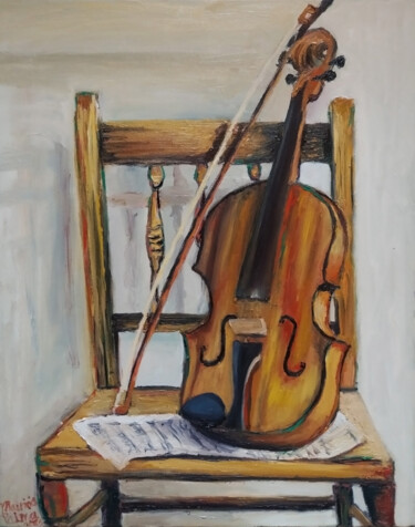 Peinture intitulée "Violin on a chair" par Mauricio Palma, Œuvre d'art originale, Huile