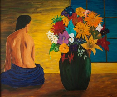 Pintura intitulada "Vase and backside." por Mauricio Galarza Madrid, Obras de arte originais, Óleo