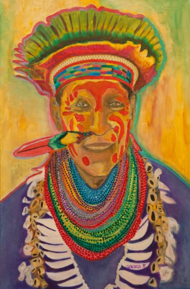 Peinture intitulée "Shaman of Cuyabeno." par Mauricio Galarza Madrid, Œuvre d'art originale, Huile