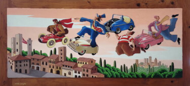 Schilderij getiteld "Mille miglia" door Maurizio Vinanti, Origineel Kunstwerk, Olie Gemonteerd op Houten paneel