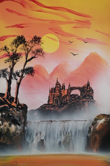 Malerei mit dem Titel "Castle sunset" von Mauro Sposito, Original-Kunstwerk, Acryl