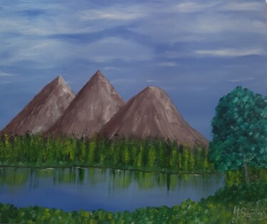 Pittura intitolato "Three Mountains" da Mauro Santos, Opera d'arte originale, Olio Montato su Telaio per barella in legno