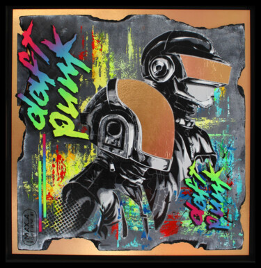 Malarstwo zatytułowany „daft punk fragment…” autorstwa Max Andriot, Oryginalna praca, Farba w spray'u Zamontowany na Drewnia…