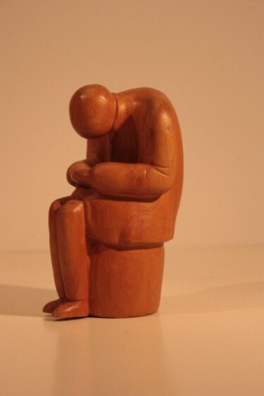 Sculpture titled "Penseur - tristes p…" by Max Bernard, Original Artwork, Wood