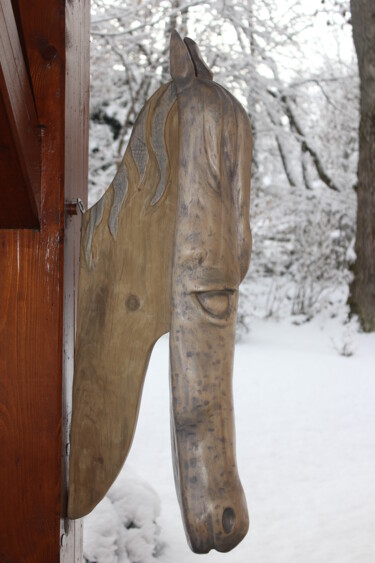 Sculpture intitulée "Cheval bleu." par Max Bernard, Œuvre d'art originale, Bois