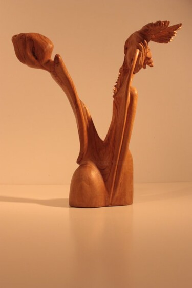 Sculptuur getiteld "Lache moi !" door Max Bernard, Origineel Kunstwerk, Hout