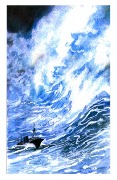 Gravures & estampes intitulée "Sea Storm" par Max Letamis, Œuvre d'art originale, Gouache