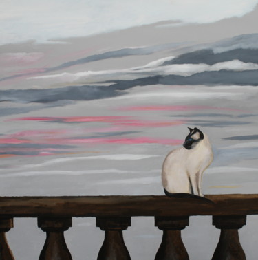Schilderij getiteld "Siamese Cat" door Robert Harris, Origineel Kunstwerk, Olie