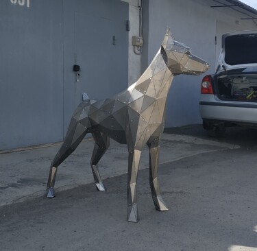 Escultura intitulada "Metal Doberman" por Maxim Lezarev, Obras de arte originais, Metais