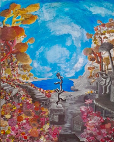 Картина под названием "La crique abandonnée" - Maxime Caldironi, Подлинное произведение искусства, Акрил Установлен на Дерев…