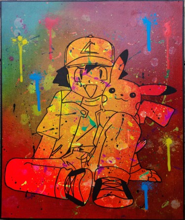 Painting titled "Pokemon#2" by Maxime Mourer-Klein, Original Artwork, Acrylic Mounted on Wood Stretcher frame