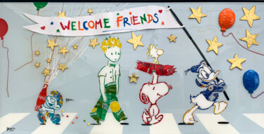 Ζωγραφική με τίτλο "Welcome Friends" από Maxl, Αυθεντικά έργα τέχνης, Ακρυλικό Τοποθετήθηκε στο Ξύλινο φορείο σκελετό