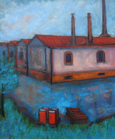 Pittura intitolato "Old industrial area…" da Massimiliano Ligabue, Opera d'arte originale, Olio