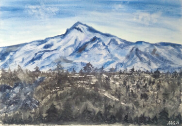 Painting titled "Mountains in the fo…" by Maya Galleas, Original Artwork, Watercolor