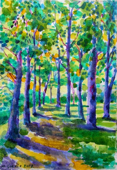 Painting titled "A walk in the park…" by Maja Grecic, Original Artwork, Watercolor