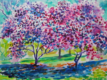 Painting titled "Spring blossom" by Maja Grecic, Original Artwork, Watercolor