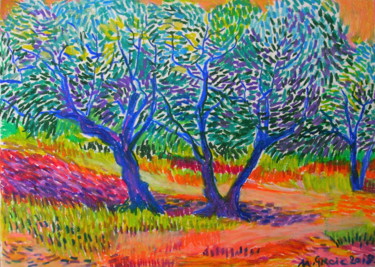 Dessin intitulée "Orchard etude No 4" par Maja Grecic, Œuvre d'art originale, Pastel