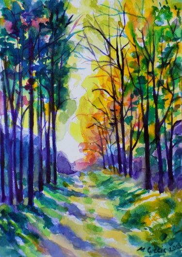 Painting titled "Autumn path III" by Maja Grecic, Original Artwork, Watercolor