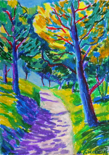 Dessin intitulée "Shadows and treetops" par Maja Grecic, Œuvre d'art originale, Pastel