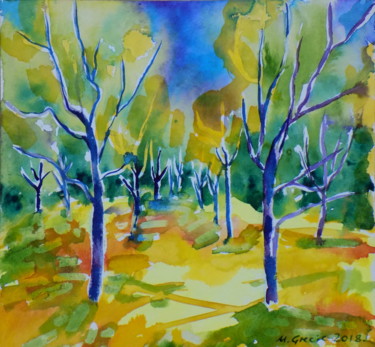 Painting titled "Evening yellows" by Maja Grecic, Original Artwork, Watercolor