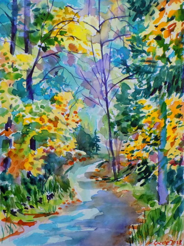 Painting titled "Forest fantasy No 2" by Maja Grecic, Original Artwork, Watercolor
