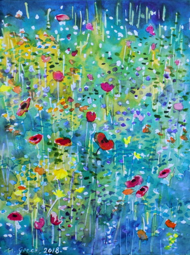 Картина под названием "Dreaming of meadows" - Maja Grecic, Подлинное произведение искусства, Акварель