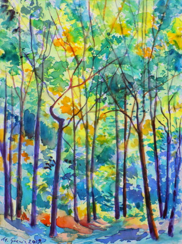 Painting titled "Forest fantasy No 3" by Maja Grecic, Original Artwork, Watercolor