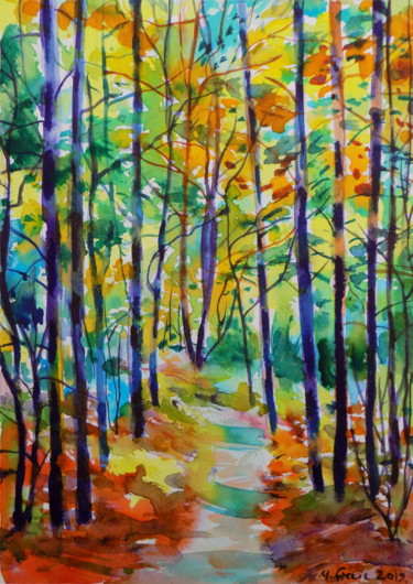 Pintura intitulada "Forest path VIII" por Maja Grecic, Obras de arte originais, Aquarela