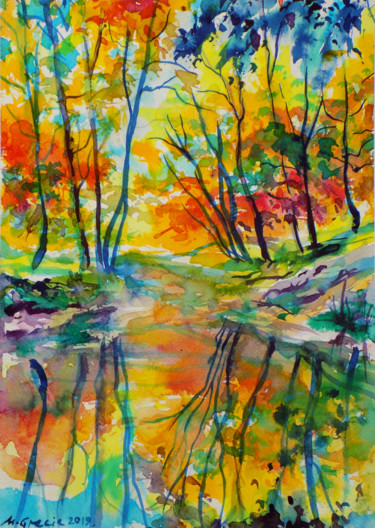 Painting titled "Reflections XXII" by Maja Grecic, Original Artwork, Watercolor