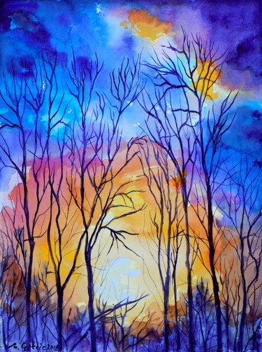 Painting titled "Touching the sky" by Maja Grecic, Original Artwork, Watercolor