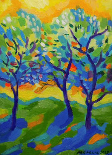 Pintura titulada "Orchard in yellow a…" por Maja Grecic, Obra de arte original, Acrílico