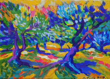 Peinture intitulée "Olive grove in cadm…" par Maja Grecic, Œuvre d'art originale, Acrylique